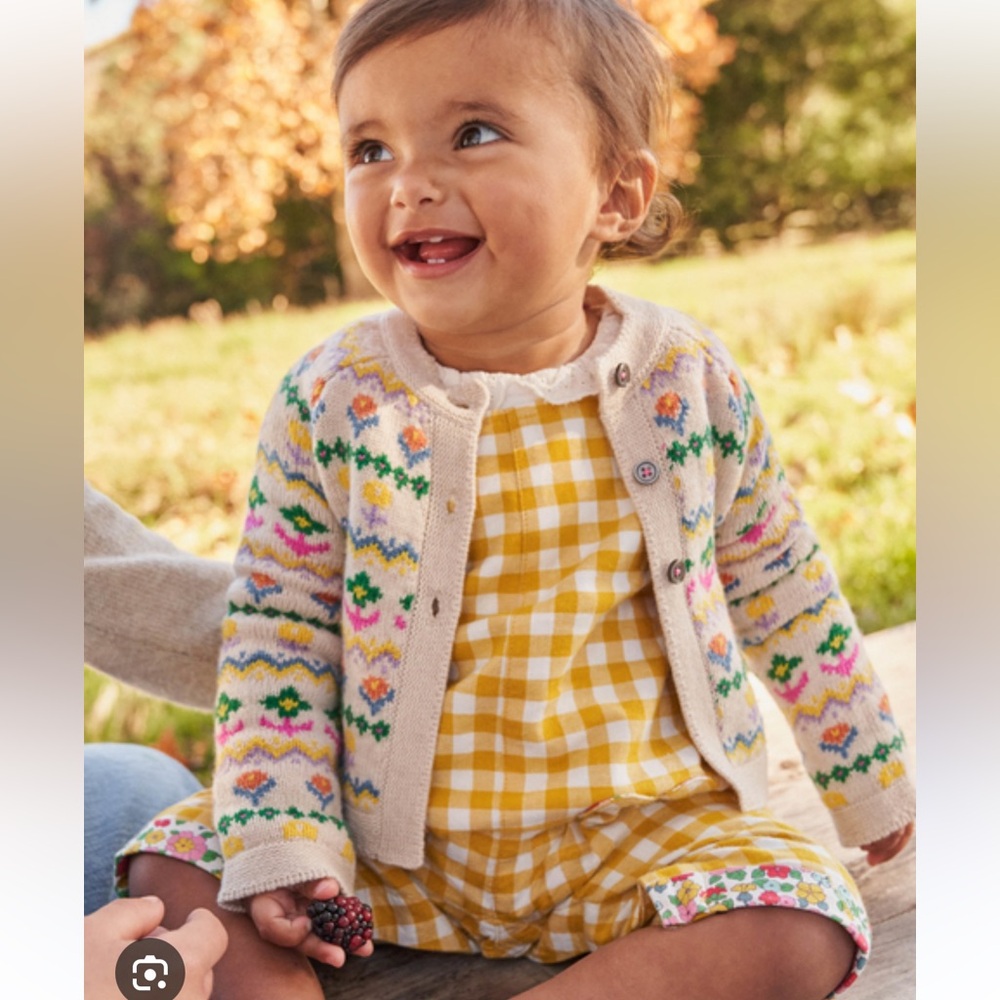 Flower Fair Isle Cardigan Oatmeal Marl Multi Flower